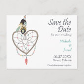 Feather Heart Dreamcatcher Save the Date Hochzeit Ankündigungspostkarte (Vorderseite)