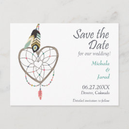 Feather Heart Dreamcatcher Save the Date Hochzeit Ankündigungspostkarte