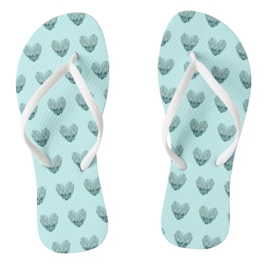 Feather heart in soft green badesandalen (Fußbett)