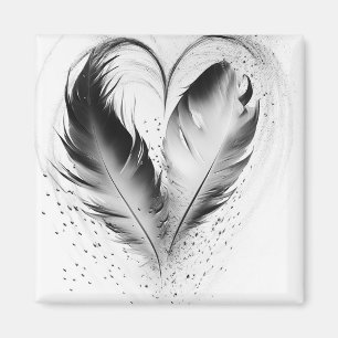Feather Heart - Schwarz & Weiß Magnet