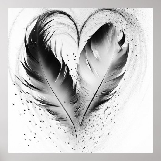 Feather Heart - Schwarz & Weiß Poster (Vorne)