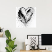 Feather Heart - Schwarz & Weiß Poster (Heimbüro)