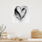 Feather Heart - Schwarz & Weiß Poster (Küche)