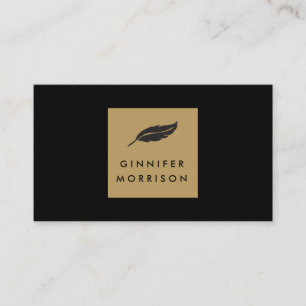 Feather Logo auf Schwarz/Gold für Autoren und Auto Visitenkarte
