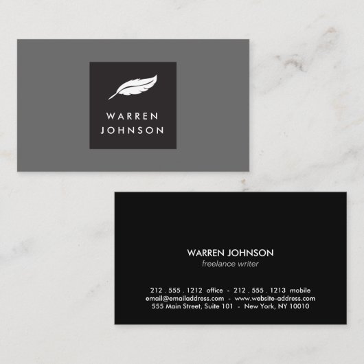 Feather Logo auf Schwarz/Grau für Autoren und Auto Visitenkarte (Vorne/Hinten)