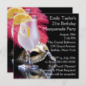 Feather Mask 21. Geburtstag Party Einladung (Vorne/Hinten)