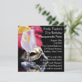 Feather Mask 21. Geburtstag Party Einladung (Stehend Vorderseite)