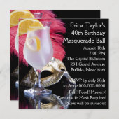 Feather Mask 40. Geburtstag Masquerade Party Einladung (Vorne/Hinten)