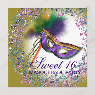 Feather Mask Lila Sweet 16 Masquerade Party Einladung
