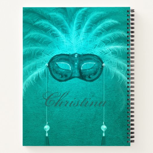 Feather masquerage Art Deko aquamarin weiß Notizblock (Rückseite)