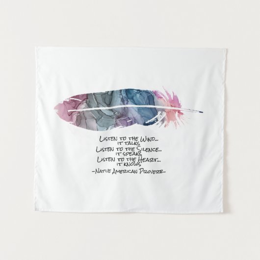 "Feather" mit Indianersprichwort Wandteppich (Vorderseite (Horizontal))