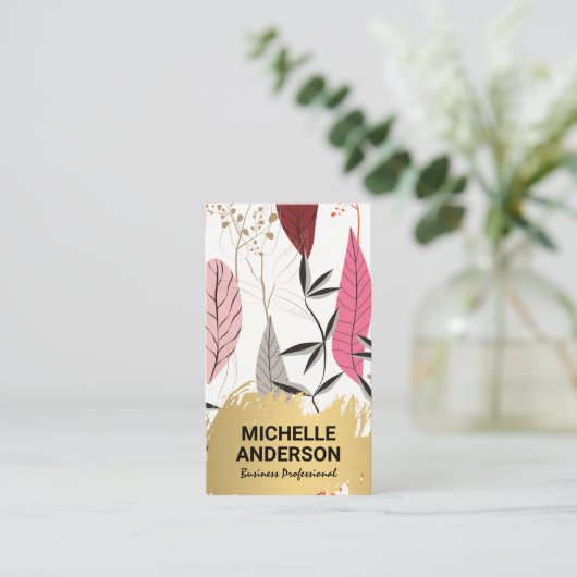 Feather Modern Boho | Gold gebürstet Visitenkarte (Stehend Vorderseite)