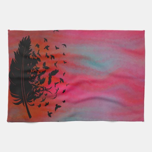 Feather of Crows, Black Birds & Ravens Geschirrtuch (Horizontal)