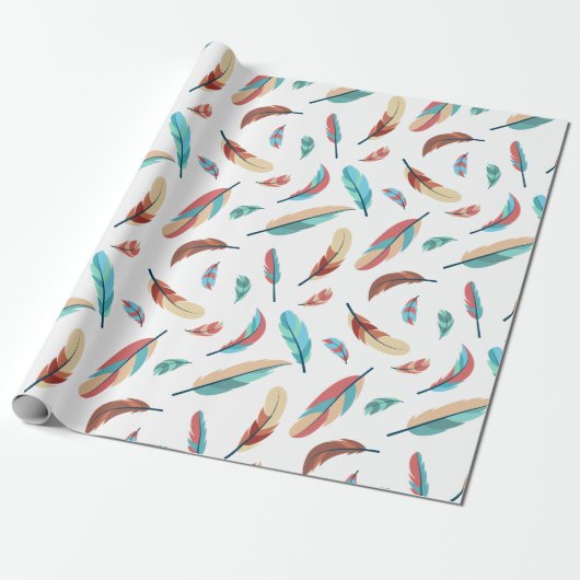 Feather Pattern Boho Chic Geschenkpapier (Ungerollt)
