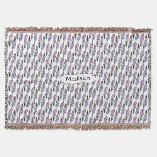 Feather Pattern individuelle Name werfen Decke (Vorderseite)