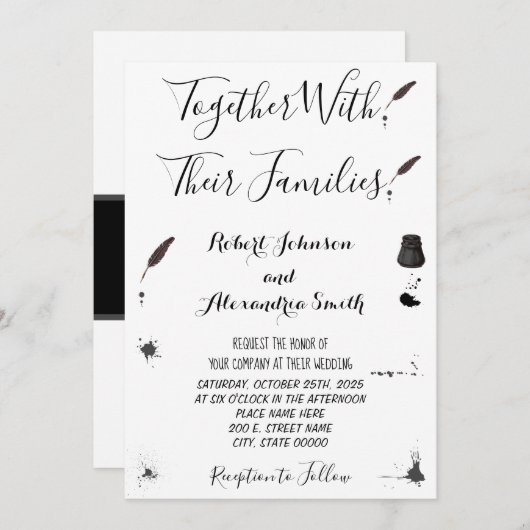Feather Pen & Inkwell Wedding Einladung (Vorne/Hinten)