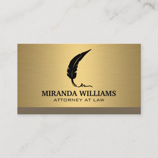 Feather Pen Logo | Gold Metallic Business Card Visitenkarte (Vorderseite)