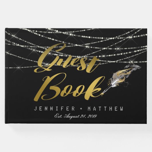 Feather Pen String Lights Personalisiert Wedding Gästebuch (Vorderseite)