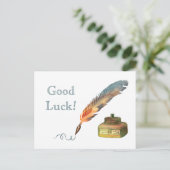 Feather Pen Viel Glück Postkarte (Stehend Vorderseite)