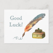 Feather Pen Viel Glück Postkarte (Vorderseite)