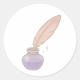 Feather quill and ink bottle runder aufkleber