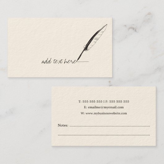 Feather Quill Author Writer Business Cards Visitenkarte (Vorne/Hinten)