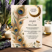 Feather Rustic Asian Sky Cloud Peacock Wedding Einladung
