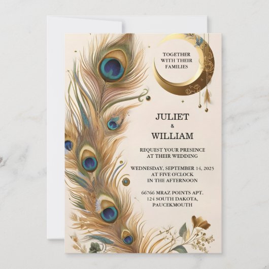 Feather Rustic Asian Sky Cloud Peacock Wedding Einladung (Vorderseite)