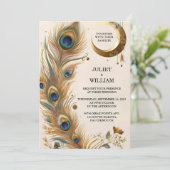 Feather Rustic Asian Sky Cloud Peacock Wedding Einladung (Stehend Vorderseite)