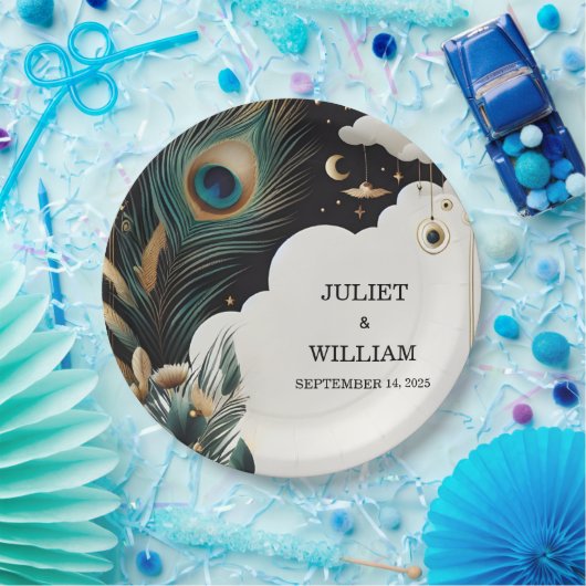 Feather Rustic Asian Sky Cloud Peacock Wedding Pappteller (Party)