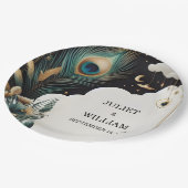Feather Rustic Asian Sky Cloud Peacock Wedding Pappteller (Schrägansicht)