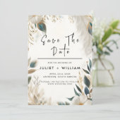 Feather Rustic Asian Sky Cloud Peacock Wedding Save The Date (Stehend Vorderseite)