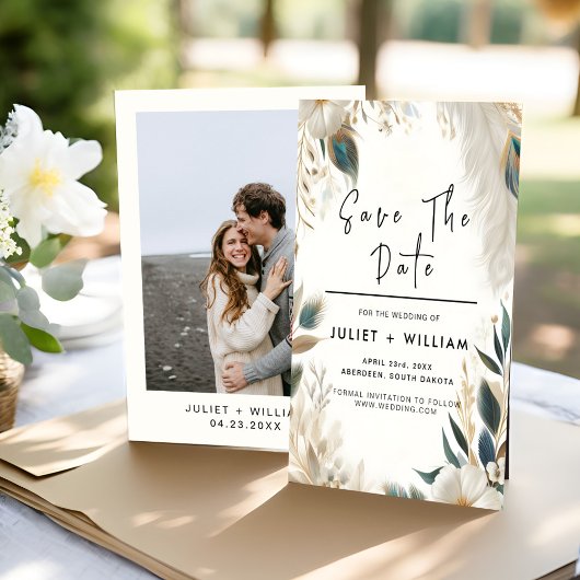 Feather Rustic Asian Sky Cloud Peacock Wedding Save The Date