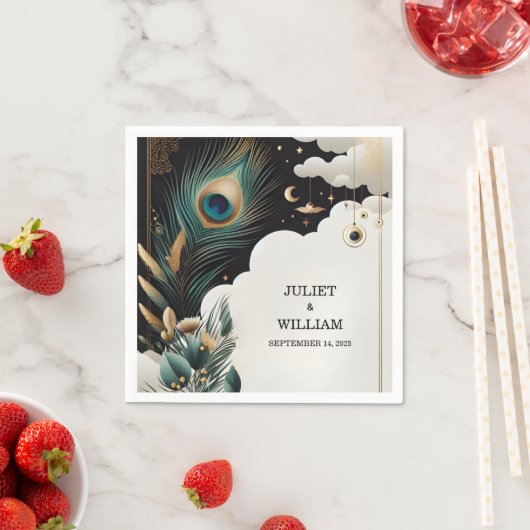 Feather Rustic Asian Sky Cloud Peacock Wedding Serviette (Beispiel)