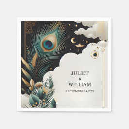 Feather Rustic Asian Sky Cloud Peacock Wedding Serviette