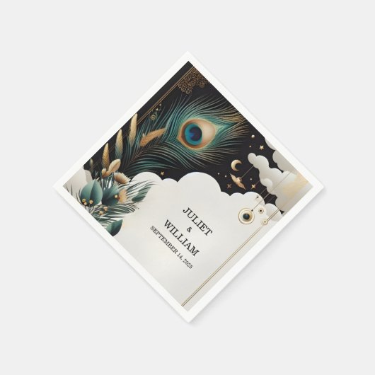 Feather Rustic Asian Sky Cloud Peacock Wedding Serviette (Ecke)