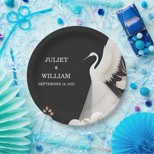 Feather Rustic Asian Sky Fun Cloud Crane Wedding Pappteller (Party)