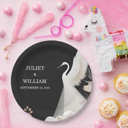 Feather Rustic Asian Sky Fun Cloud Crane Wedding Pappteller (Party)