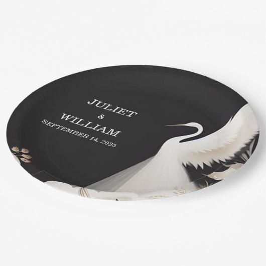 Feather Rustic Asian Sky Fun Cloud Crane Wedding Pappteller (Schrägansicht)