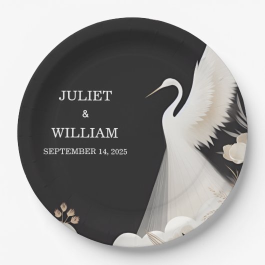 Feather Rustic Asian Sky Fun Cloud Crane Wedding Pappteller (Vorderseite)