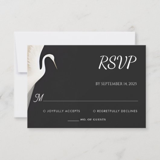 Feather Rustic Asian Sky Fun Cloud Crane Wedding RSVP Karte (Vorderseite)