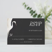 Feather Rustic Asian Sky Fun Cloud Crane Wedding RSVP Karte (Stehend Vorderseite)