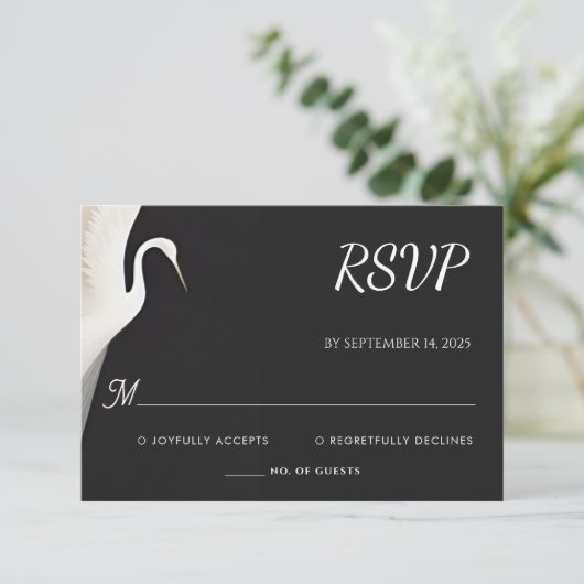 Feather Rustic Asian Sky Fun Cloud Crane Wedding RSVP Karte (Stehend Vorderseite)