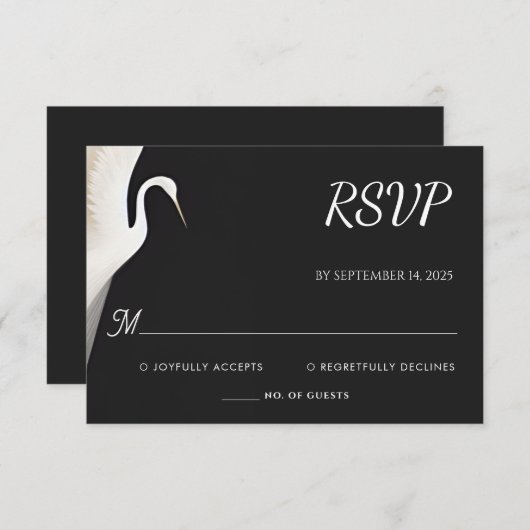 Feather Rustic Asian Sky Fun Cloud Crane Wedding RSVP Karte (Vorne/Hinten)