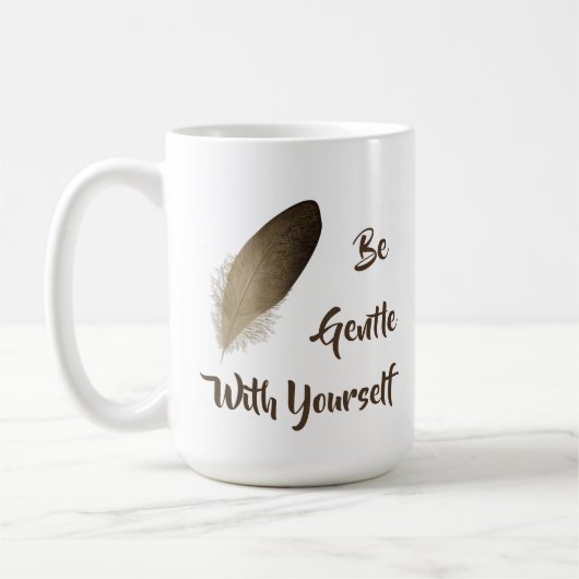 Feather "Sei sanft mit dir selbst" Kaffeetasse (Links)