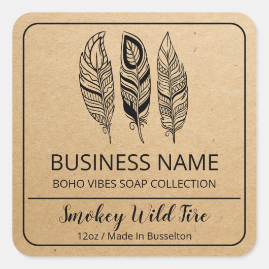 Feather Soap Business Labels Quadratischer Aufkleber (Vorderseite)