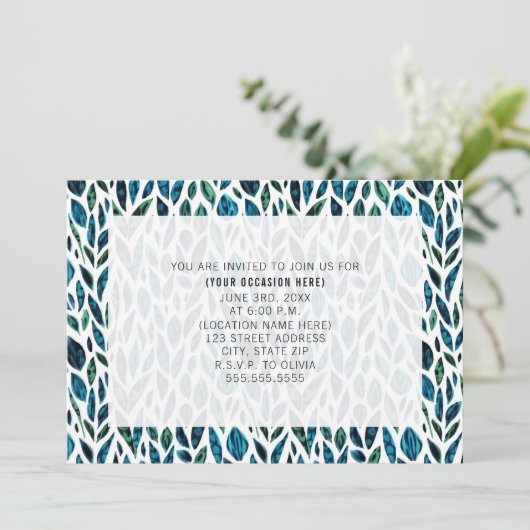 Feather Verlasse Blauer Allzweck Allgemeines Party Einladung (Stehend Vorderseite)