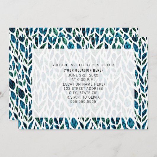 Feather Verlasse Blauer Allzweck Allgemeines Party Einladung (Vorne/Hinten)