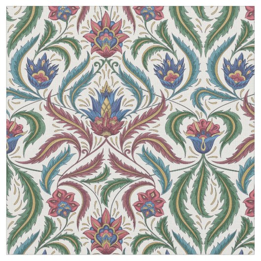 Feather Verlasse Floral Damask in Blue Green Red Stoff (Nahaufnahme)