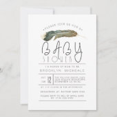 Feather Watercolor Babydusche Einladung (Vorderseite)